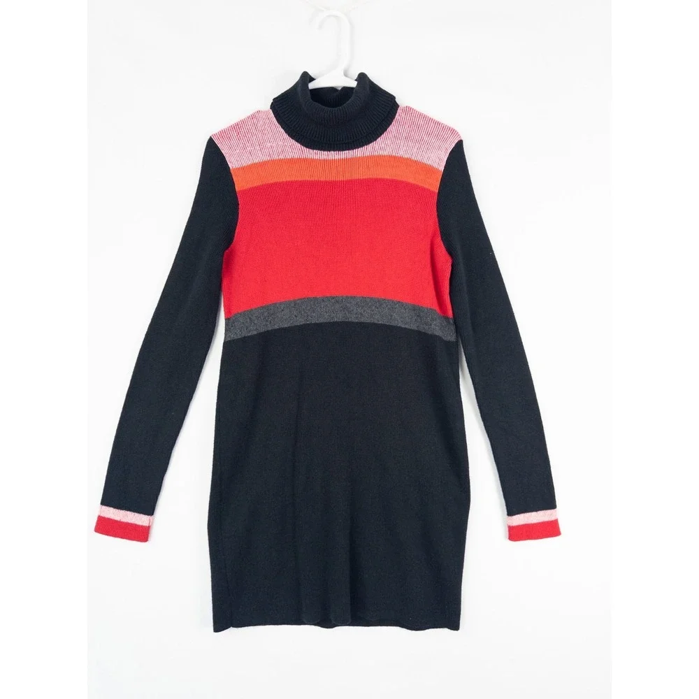 NWOT Free People Sweater Dress Womens XS Color Block Long Sleeve Knee Turtle Nec